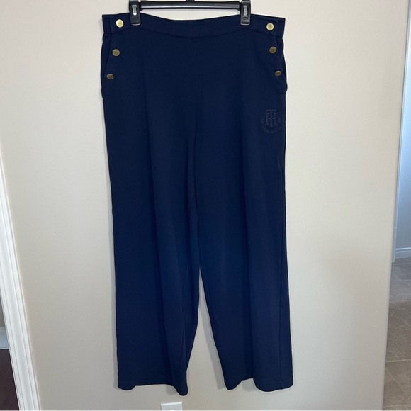 Tommy Hilfiger Navy Wide Leg High Rise Sailor Pull On Sweat Pants size XL - Picture 1 of 8
